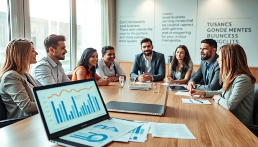 Collaborative discussion on a Small Business Membership Plan among diverse entrepreneurs in a professional office.