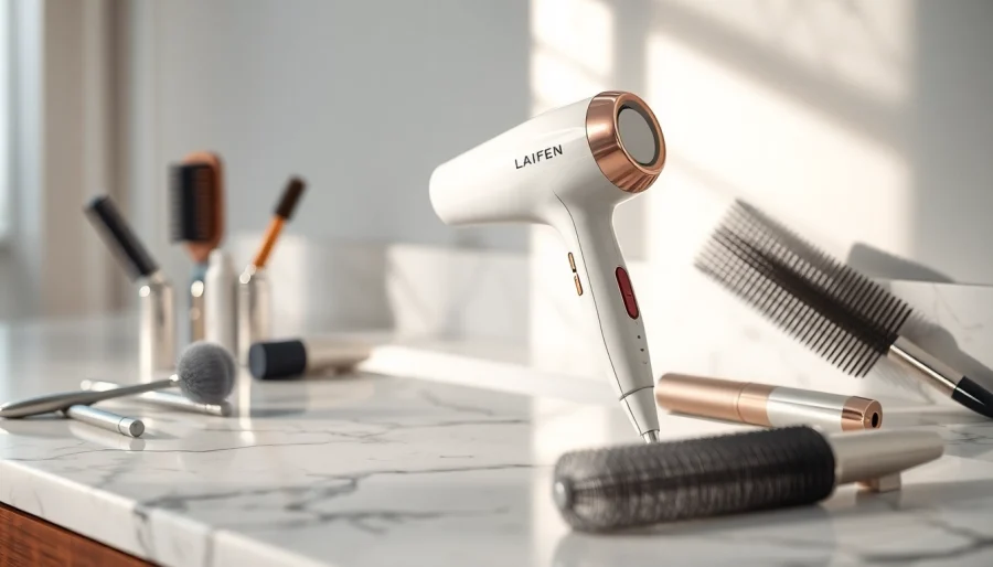 Effortlessly style with the Laifen hair dryer, showcasing its sleek design and functionality.