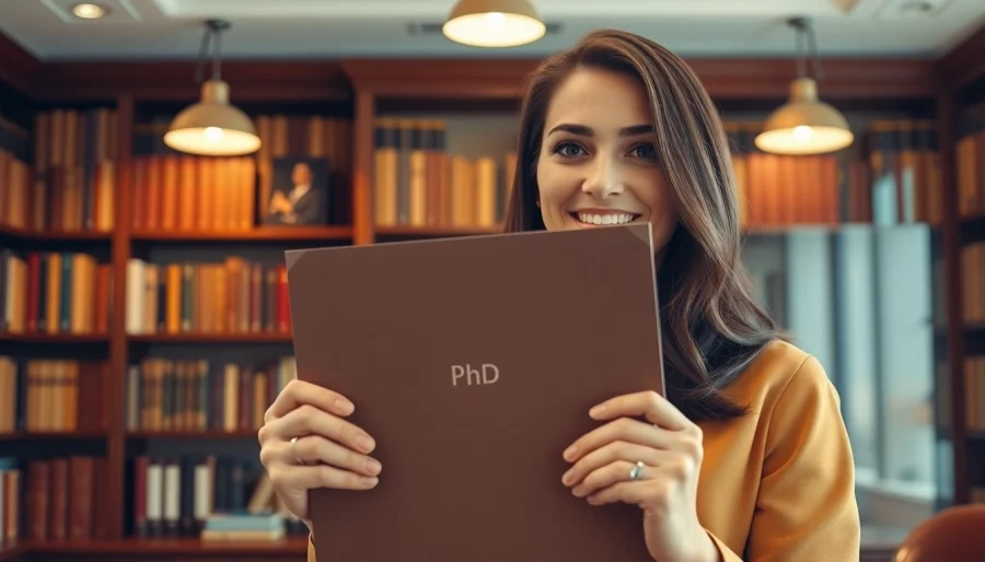 Showcasing where to buy phd degree with a professional holding a diploma in an elegant office.