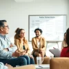Engaging business coaching service with diverse entrepreneurs collaborating in a modern office