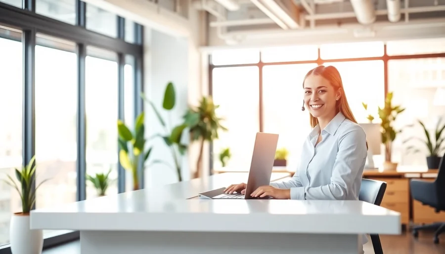 Enhance your business with our Virtual Answer Service featuring a friendly receptionist at work.