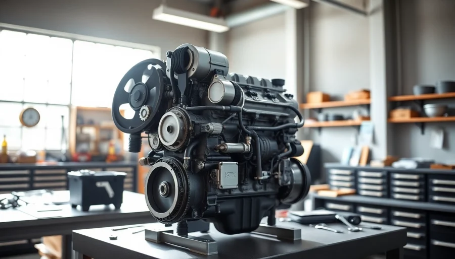 Find premium Cummins ISX engine for sale in a professional workshop setting with tools and bright lighting.