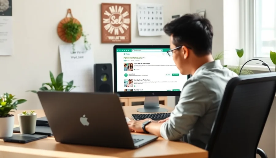 Explore part time work from home jobs ph in a modern home office setup with a worker engaged in online tasks.
