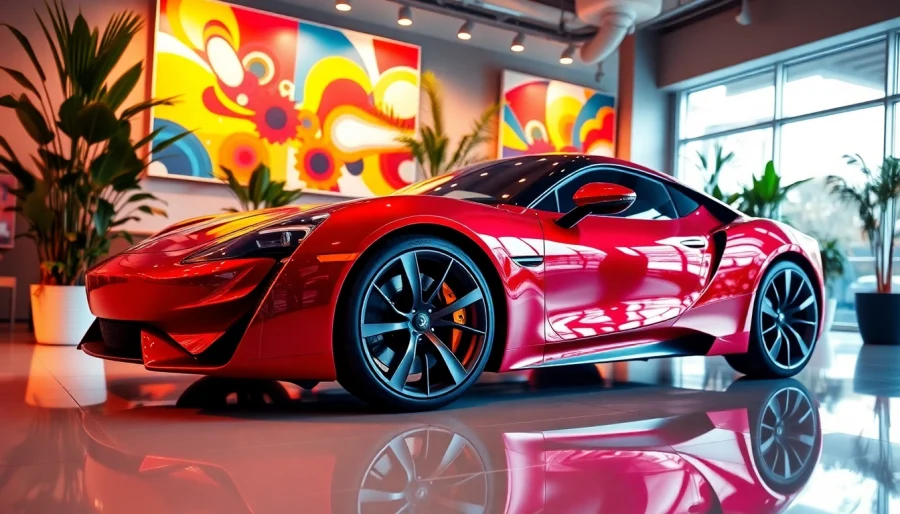 Showcase of the perfect car in a sleek indoor showroom surrounded by modern decor.