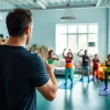 Engage in Online gym Training with a diverse group led by a professional trainer during a motivating session.
