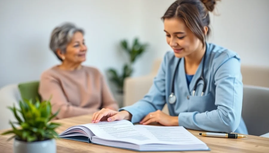 Explore care certificate workbook answers with a caregiver helping a patient in a serene setting.