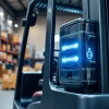 Comprar carretillas eléctricas con un diseño moderno resaltando su batería de iones de litio.