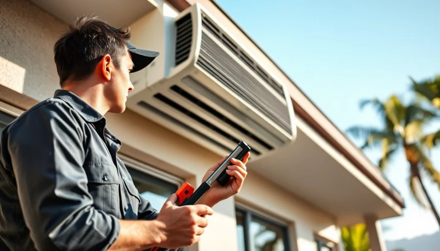 Professional HVAC technician assessing air conditioning unit in Los Angeles HVAC services.