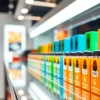 Hqd pods in vibrant colors presented on a retail shelf for vaping enthusiasts.