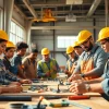 Students learning at construction trade schools in Texas showcase hands-on skills in a well-equipped workshop.