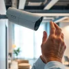 Install a CCTV camera with precision in a sleek office environment.