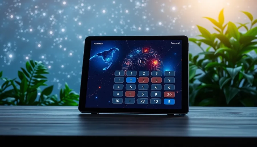 Calculate your destiny with a numerology calculator interface illuminated by a starry night.