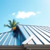 Install a florida metal roof on a modern home featuring sleek metallic panels and lush greenery.