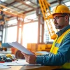 Analyze NVQ Level 4 Crane supervisor answers while reviewing safety protocols at a construction site.