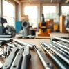 Showcasing various cutting equipment arranged in an elegant workspace with precision tools.