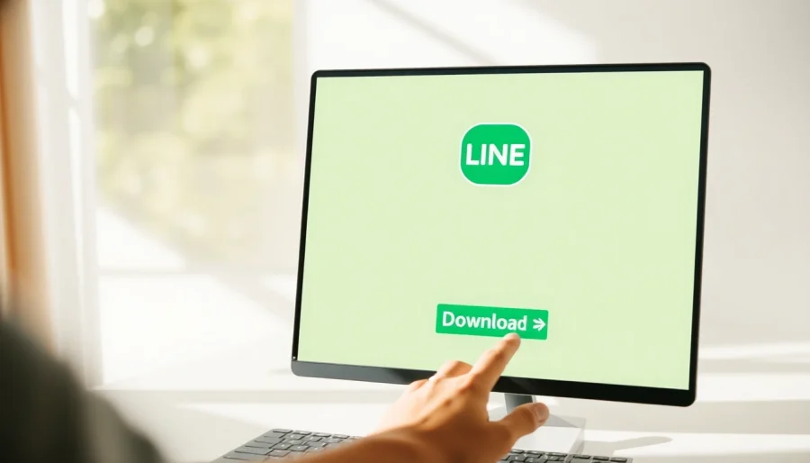 Download the 電腦版line下載 app interface on a sleek computer with a vibrant display.