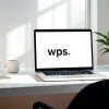 Download wps下载 on a sleek laptop in a bright, modern workspace, showcasing productivity and efficiency.