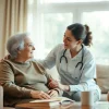 Austin senior home care showcasing a caregiver engaging warmly with a senior client.