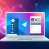 Interact with the Telegram電腦版 app interface displayed on a modern laptop, showcasing its vibrant features.