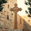 Admiring the Jerusalem crosses in detail, showcasing its rich craftsmanship and historical significance.