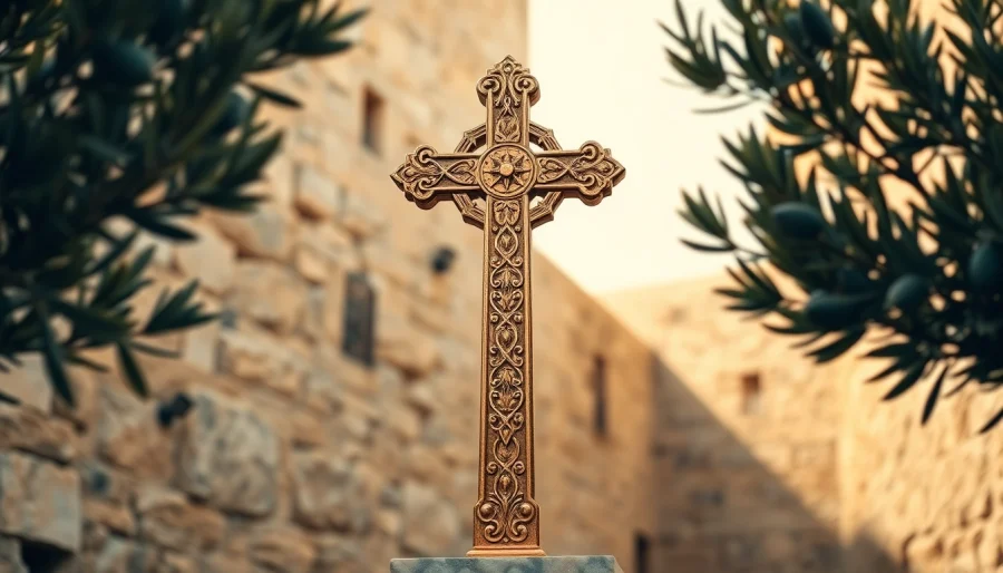 Admiring the Jerusalem crosses in detail, showcasing its rich craftsmanship and historical significance.