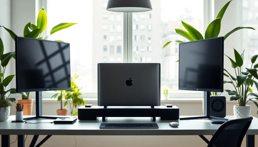Buy Mac Studio Ultra desktop showcasing sleek design in a creative workspace.