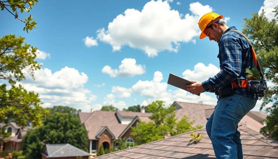 Best roofing company in Austin showcasing a professional contractor inspecting rooftops for quality.