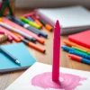 Highlight key notes with a bright pink highlighter pen on a wooden desk.