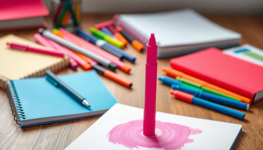 Highlight key notes with a bright pink highlighter pen on a wooden desk.
