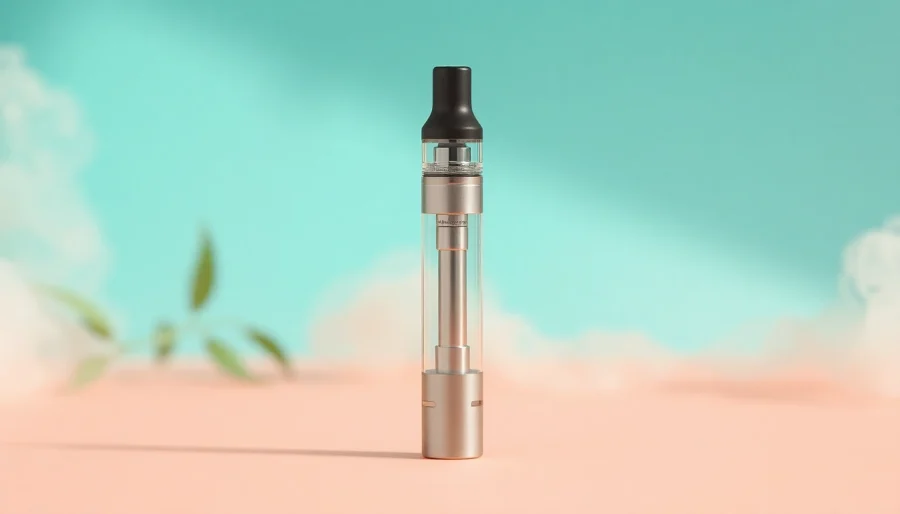 Stylish nicotine free disposable vape prominently displayed against a vibrant background.