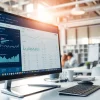 Analyze text using our AI checker with a detailed software interface in a professional workspace.