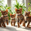 Playful Bengal Kittens for Sale showcase their charming personalities in a sunlit setting.