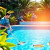 Efficient swimming pool service Pinellas County performed by experts in a sunny backyard setting.