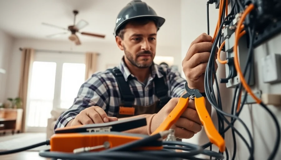 Skilled Electrical Contractor Clearwater performing work in a well-lit residential setting.