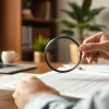 Verify if a document is real by examining its details closely with a magnifying glass.