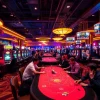 Evaluate if We1Win is legit with an engaging casino setting showcasing players and vibrant ambiance.