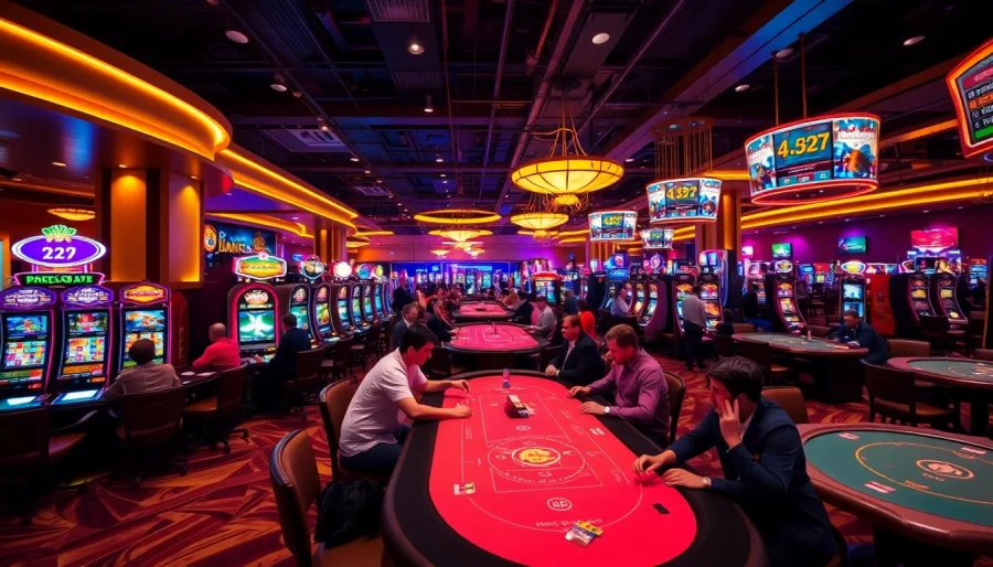 Evaluate if We1Win is legit with an engaging casino setting showcasing players and vibrant ambiance.