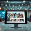 View Instagram stories anonymously using a sleek digital device in a modern environment.