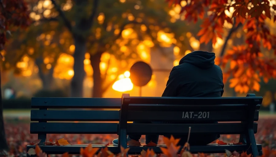 Reflecting on a relationship breakup surrounded by autumn colors and a peaceful setting.