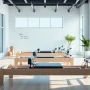 Explore pilates reformer manufacturers and their top-quality equipment in a bright fitness studio.