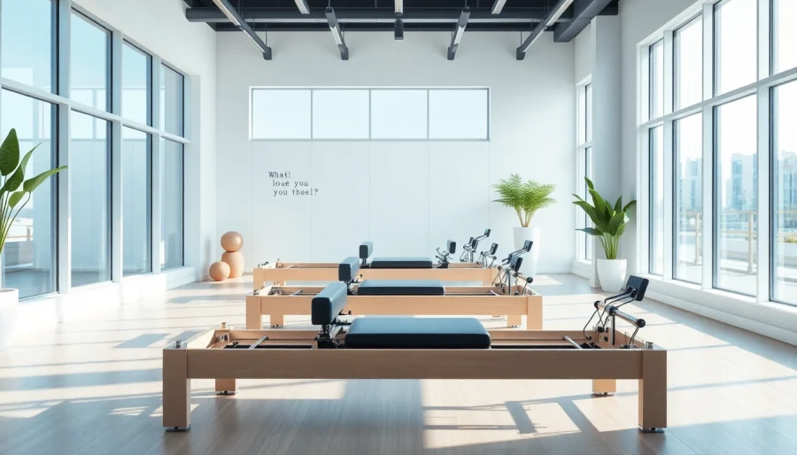 Explore pilates reformer manufacturers and their top-quality equipment in a bright fitness studio.