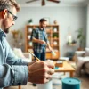 Home painters in Bloomington MN expertly painting a cozy living room, showcasing vibrant colors and techniques.