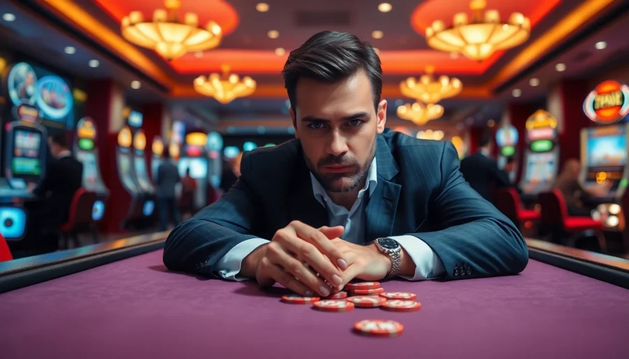 Evaluate if We1Win Legit? with a focused gambler at an illuminated casino table.