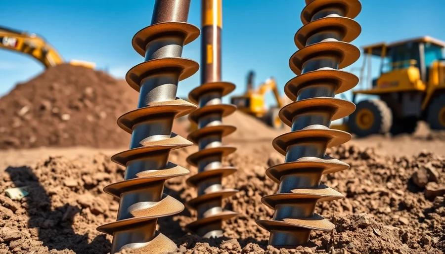 Augers drilling into the ground on a construction site showcasing their robust design.