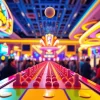 Permainan situs plinko dengan papan dan bola yang jatuh di kasino yang ramai.