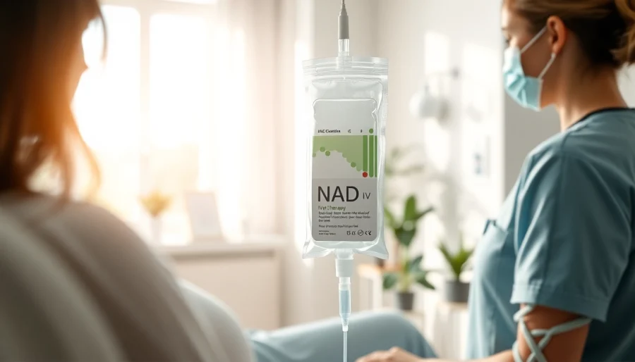 NAD IV therapy near me being administered in a calming healthcare setting.