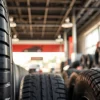 Showcasing General tires with intricate tread designs in a bright automotive showroom.