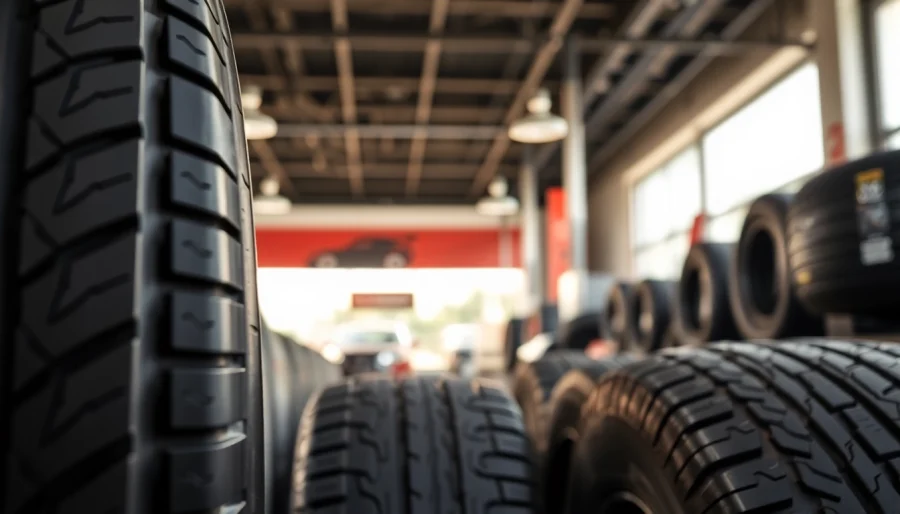 Showcasing General tires with intricate tread designs in a bright automotive showroom.