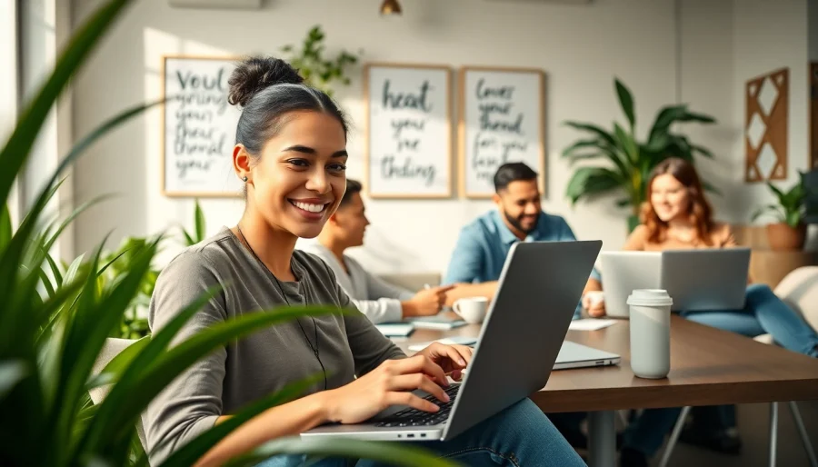 Engaging in side hustles with flexible hours in a vibrant co-working space full of creativity.