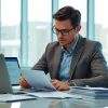 Expertly filling PMP Application with attention to detail in a professional office setting.
